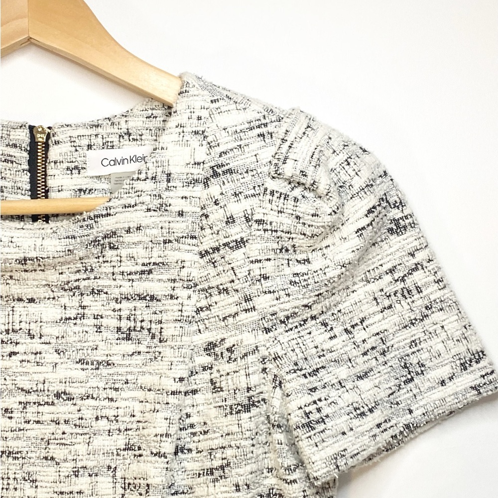 Calvin Klein Tweed Shift Dress | Black & White | Size 4